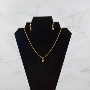 Gold Tinted Jewelry Set with Stunning Gem - Handmade